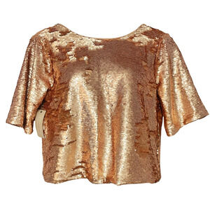Peyton & Parker XL Rose Gold Sequin Top Keyhole Tie Back Short Sleeve Lined New